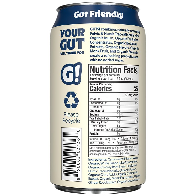 GUTSI Nutrition and Ingredient Side of Label Cream Soda