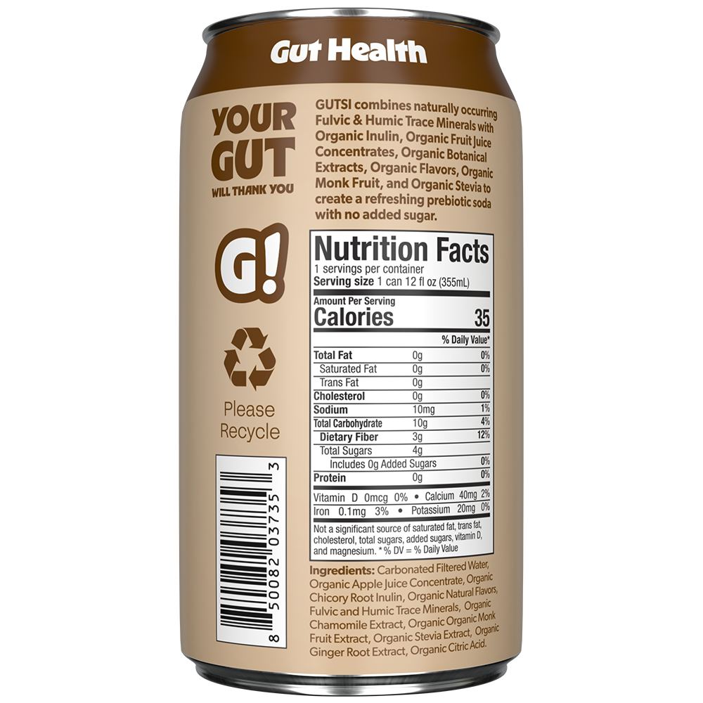 GUTSI Nutrition and Ingredient Side of Label Root Beer