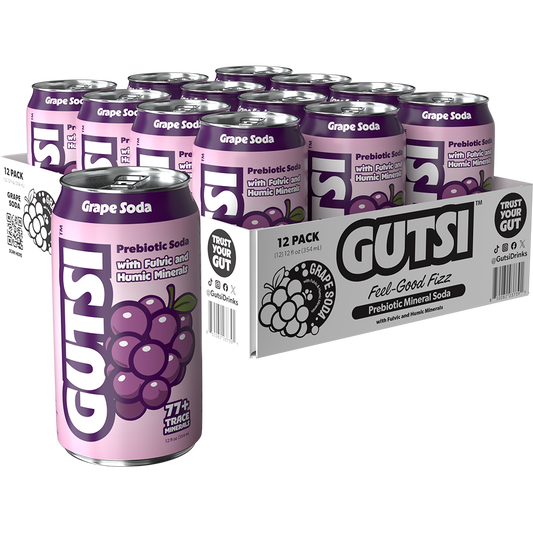 GUTSI Grape Prebiotic Mineral Soda – 12 Pack (12 oz Cans)