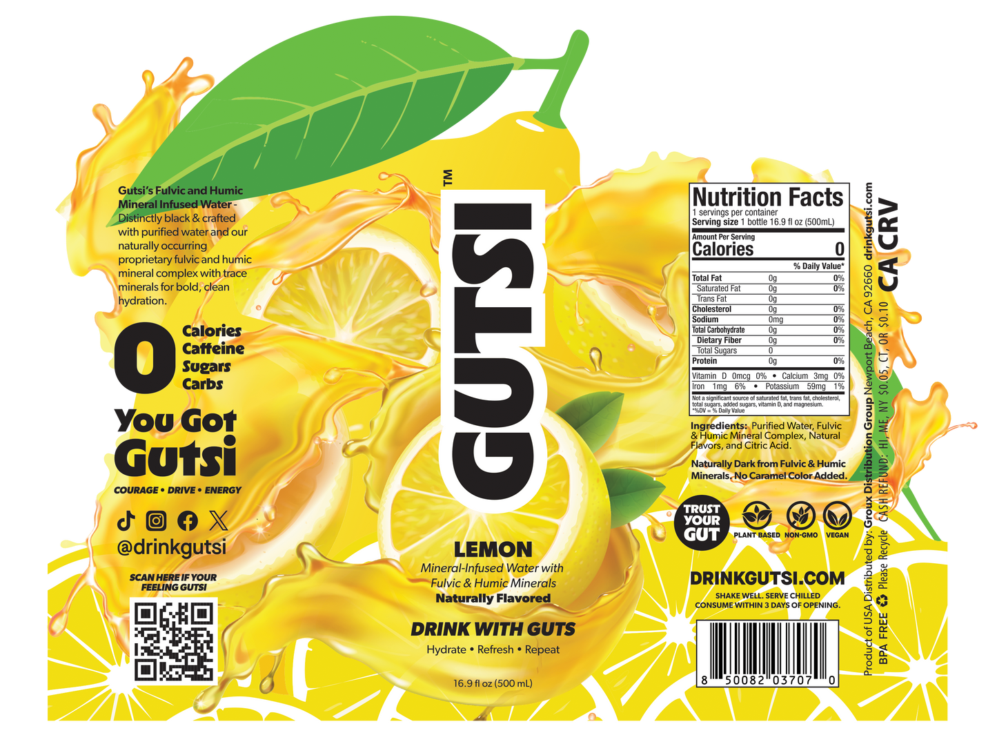 GUTSI Lemon — Still Mineral Infused Water 12 Pack (16.9 Fl. oz.)