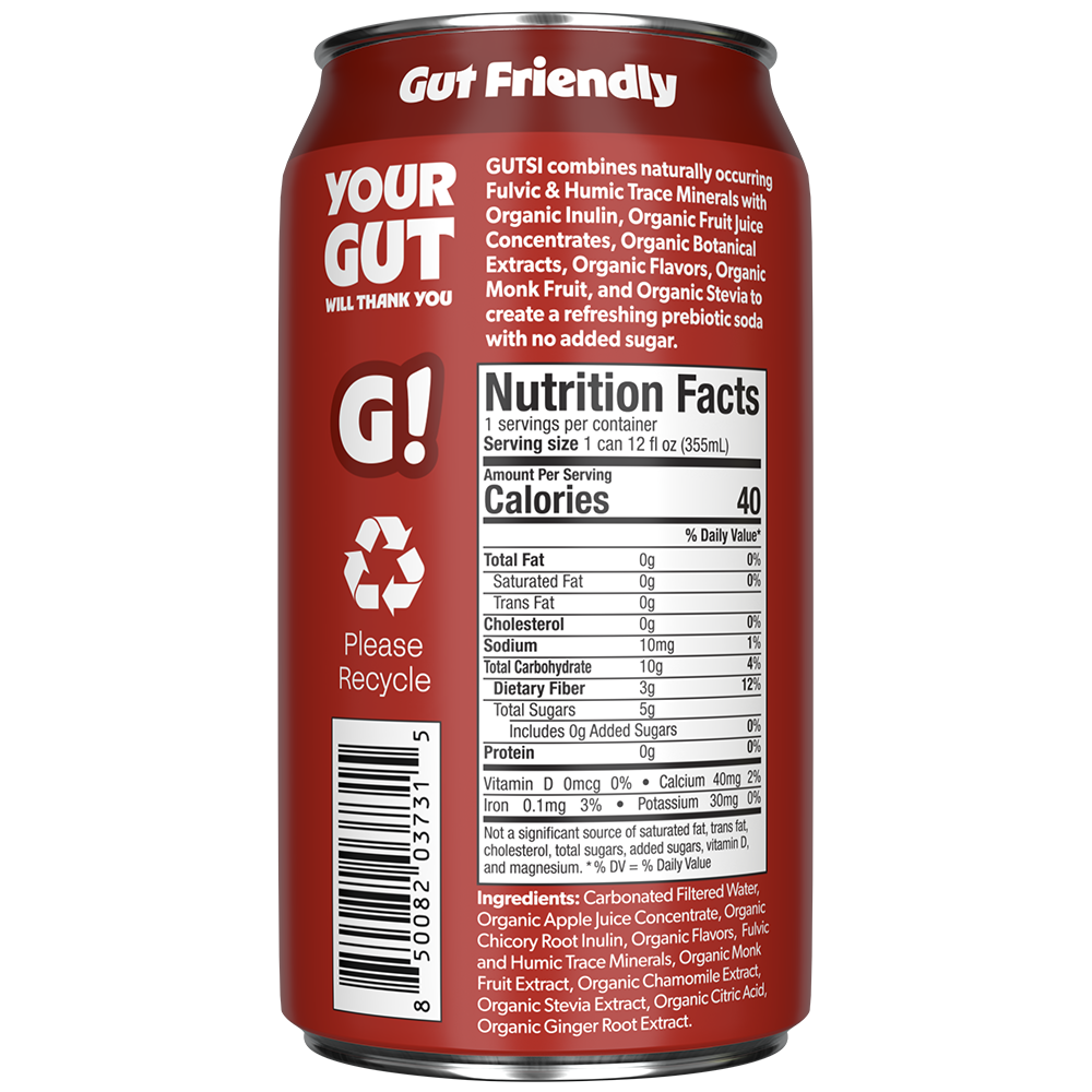 GUTSI Nutrition and Ingredient Side of Label Original Cola