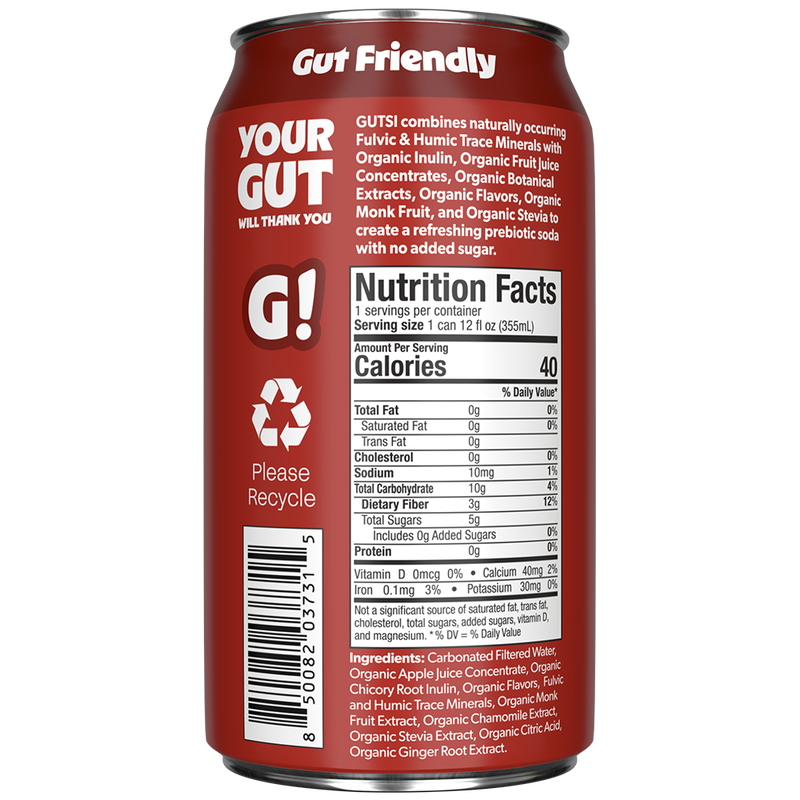 GUTSI Nutrition and Ingredient Side of Label Original Cola