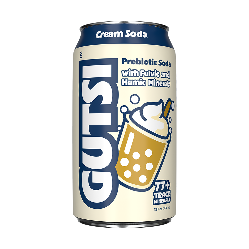 GUTSI cream soda can with blue and white design