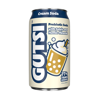 GUTSI cream soda can with blue and white design