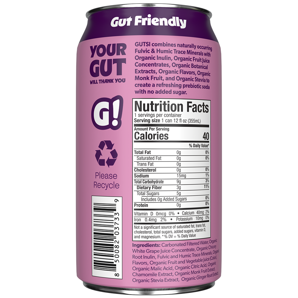 GUTSI Nutrition and Ingredient Side of Label Grape Soda