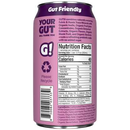 GUTSI Nutrition and Ingredient Side of Label Grape Soda