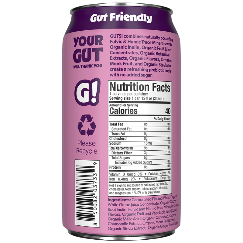 GUTSI Nutrition and Ingredient Side of Label Grape Soda