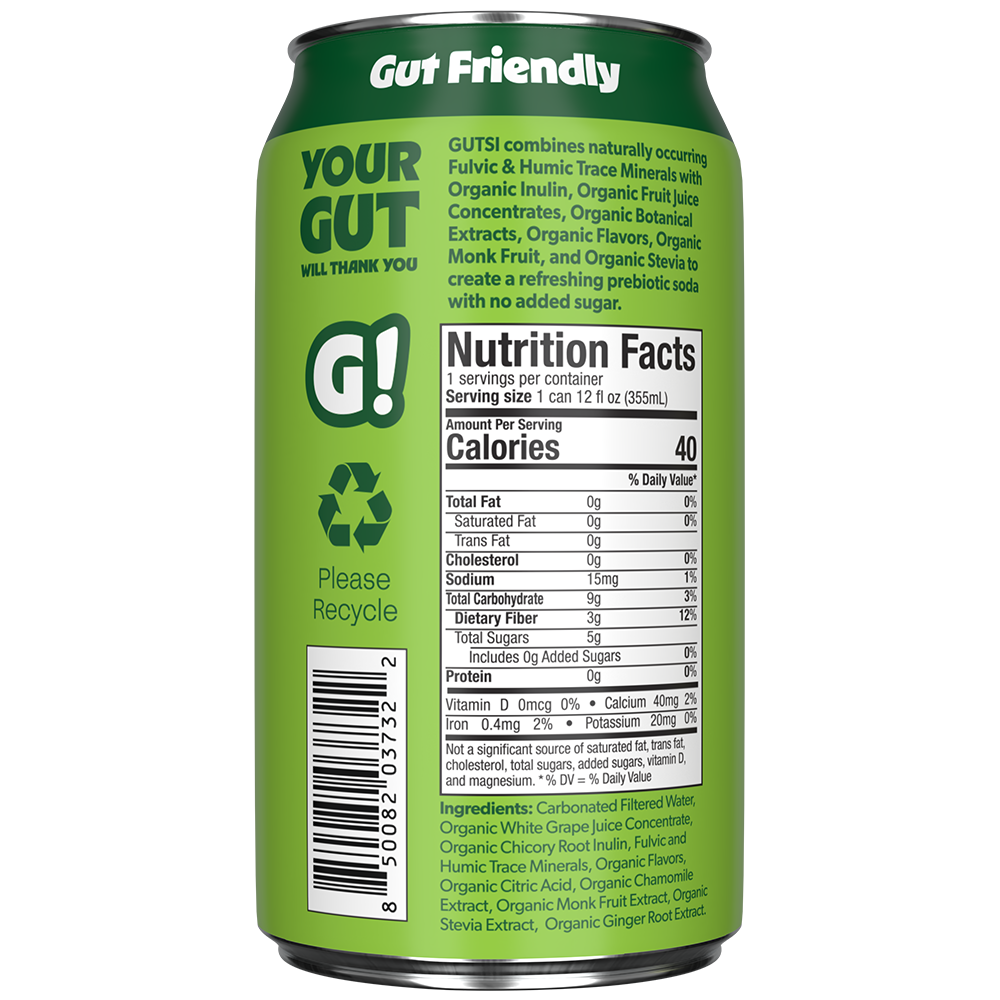 GUTSI Nutrition and Ingredient Side of Label Lemon Lime