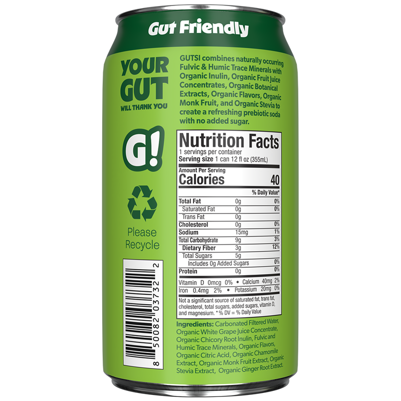 GUTSI Nutrition and Ingredient Side of Label Lemon Lime