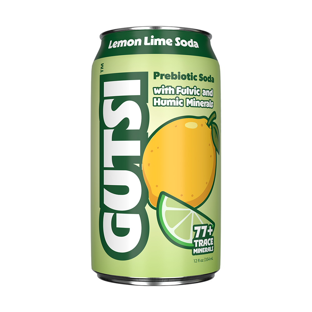 GUTSI Lemon Lime Soda can with lemon and lime graphics on a green background