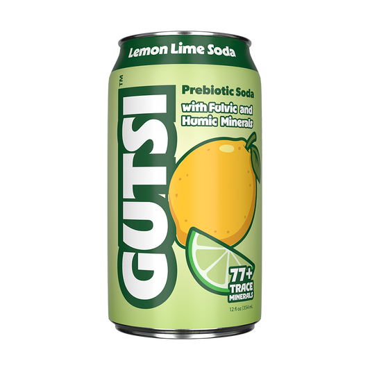 GUTSI Lemon Lime Soda can with lemon and lime graphics on a green background