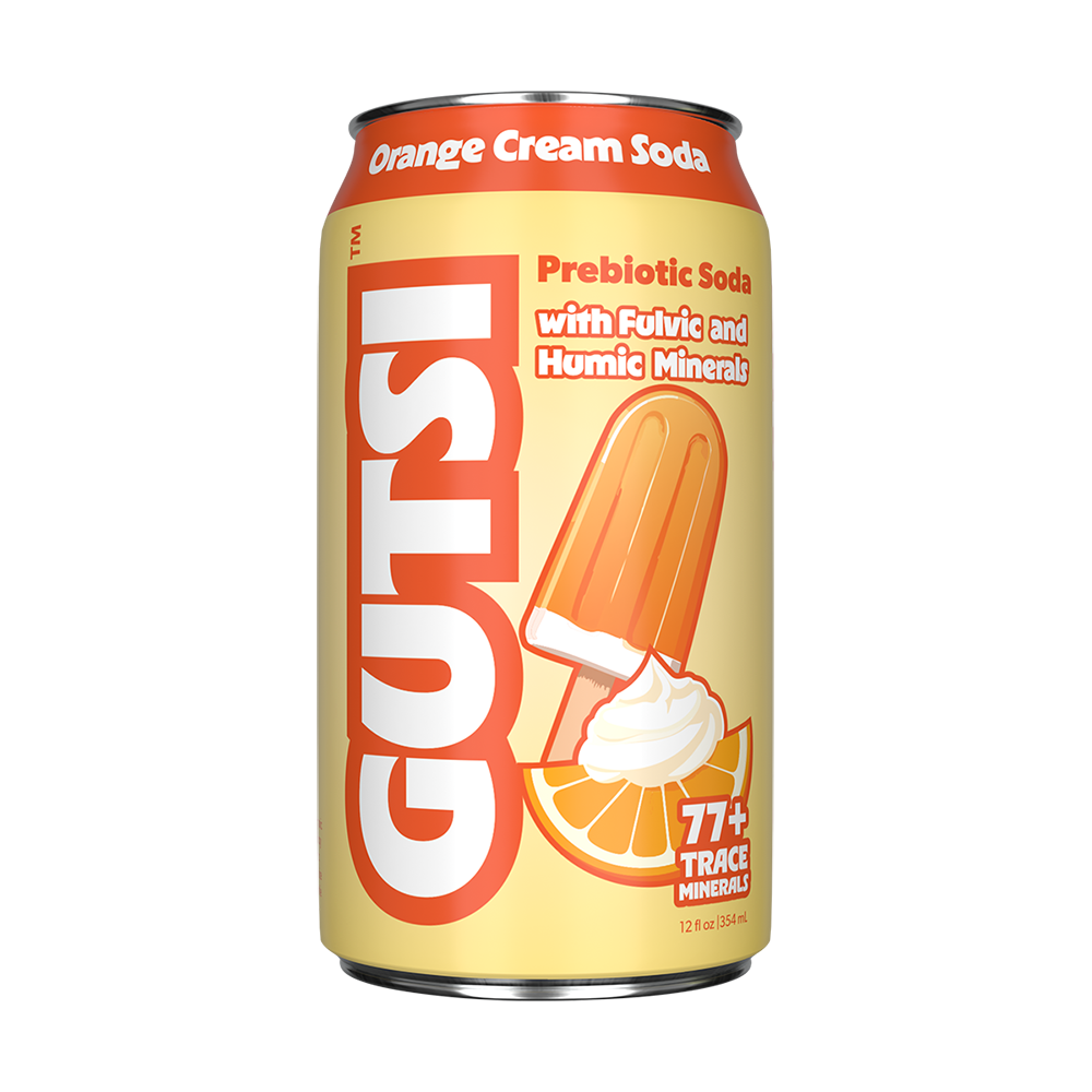 GUTSI Orange Cream Soda can with a popsicle illustration on a yellow background