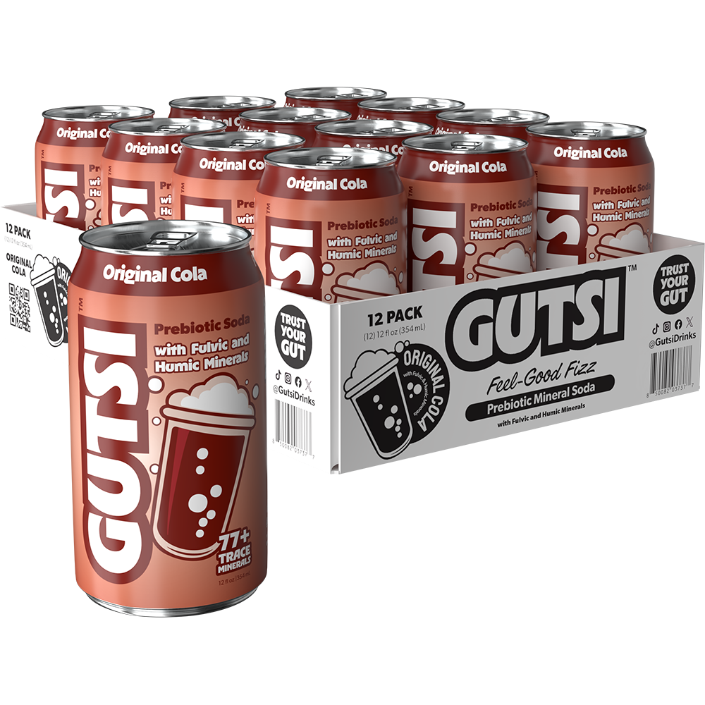 GUTSI Original Cola Prebiotic Mineral Soda – 12 Pack (12 oz Cans)