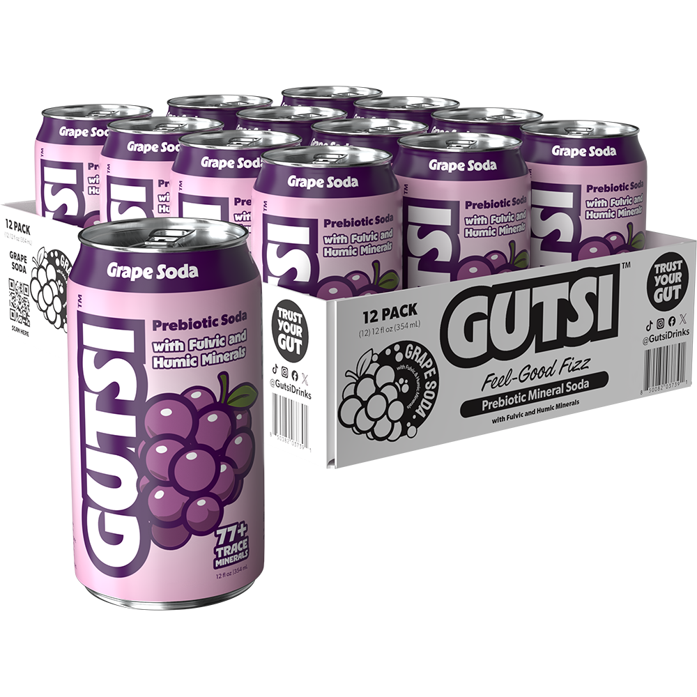 GUTSI Grape Prebiotic Mineral Soda – 12 Pack (12 oz Cans)