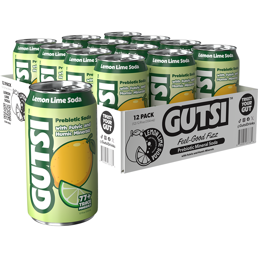GUTSI Lemon Lime Prebiotic Mineral Soda – 12 Pack (12 oz Cans)