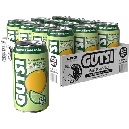 GUTSI Lemon Lime Prebiotic Mineral Soda – 12 Pack (12 oz Cans)