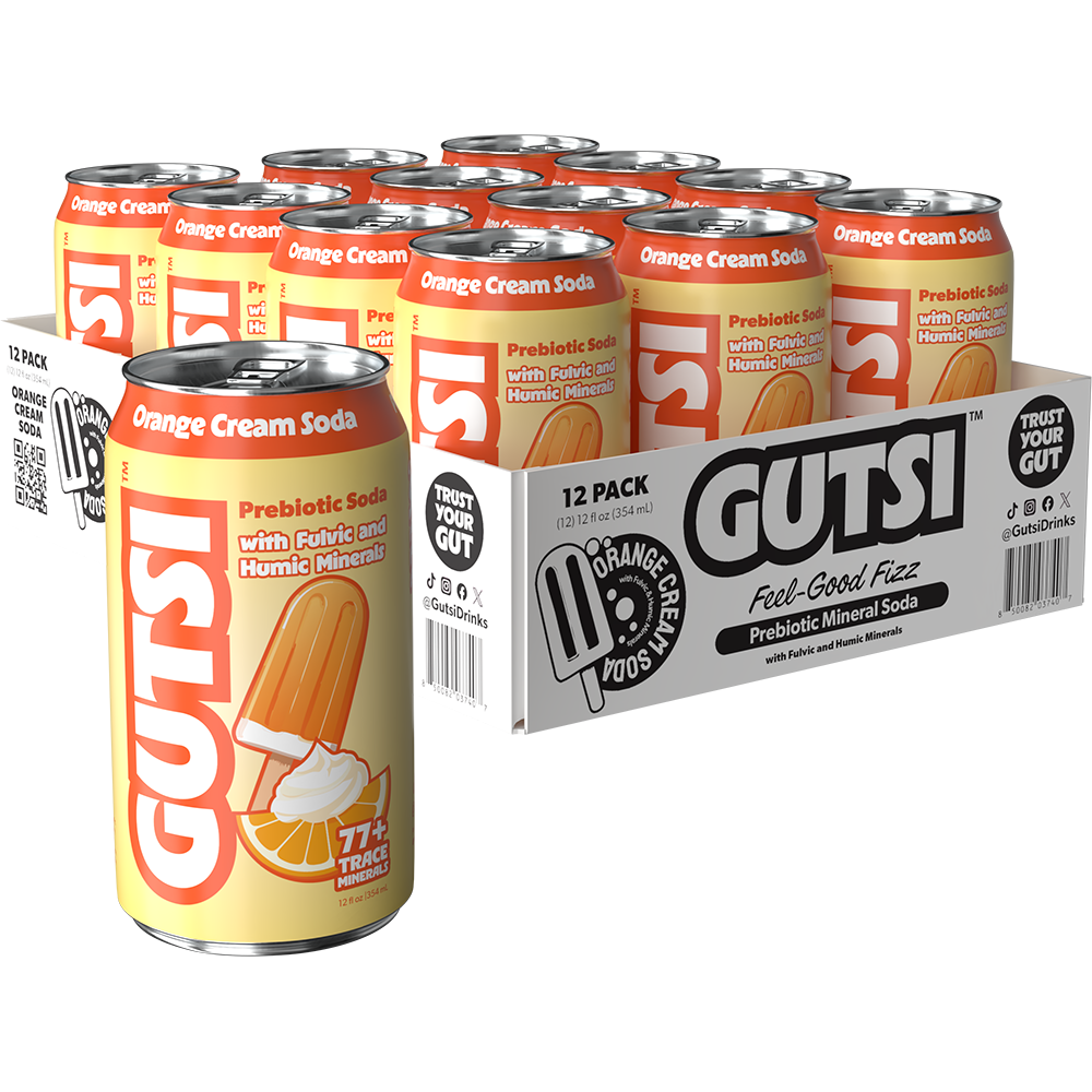 GUTSI Orange Cream Prebiotic Mineral Soda – 12 Pack (12 oz Cans)