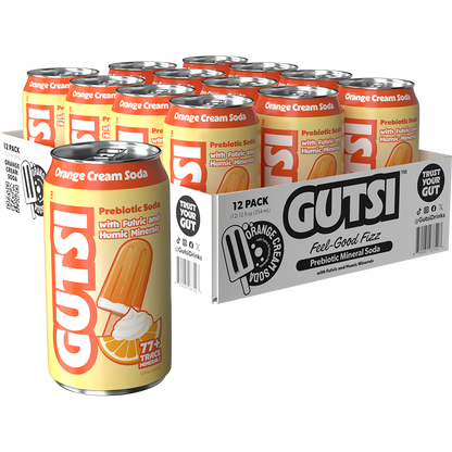 GUTSI Orange Cream Prebiotic Mineral Soda – 12 Pack (12 oz Cans)