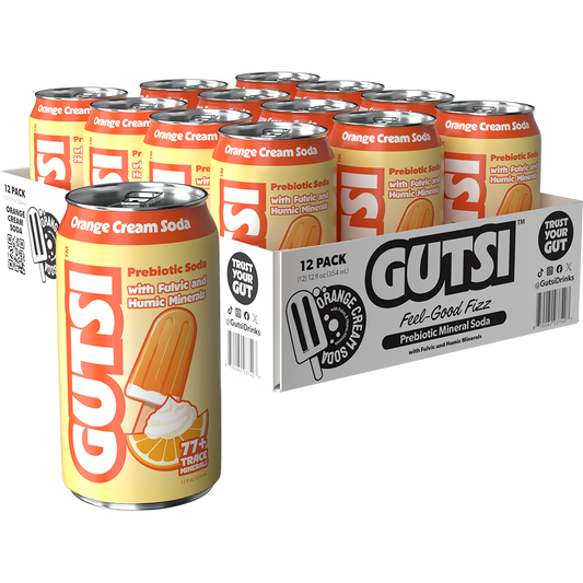 GUTSI Orange Cream Prebiotic Mineral Soda – 12 Pack (12 oz Cans)