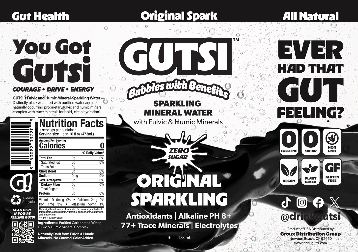 GUTSI Sparkling Original — Eau minérale fulvique (canette de 473 ml)