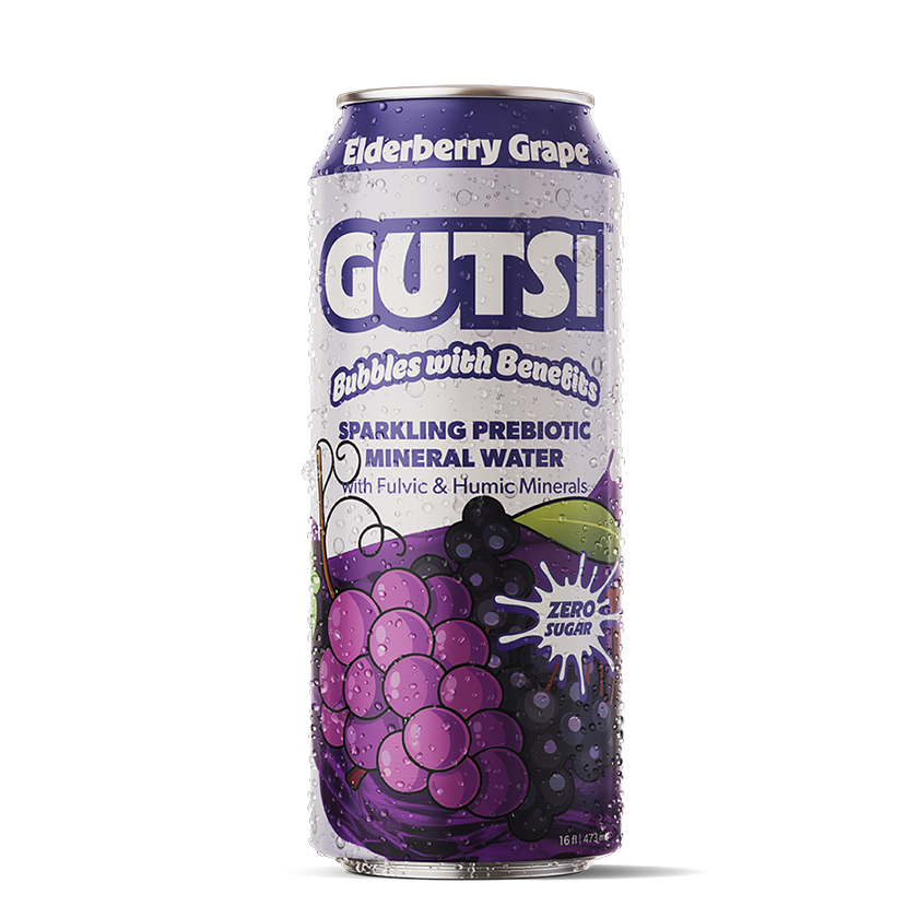 Eau minérale pétillante GUTSI aux baies de sureau et au raisin — Eau minérale fulvique (canette de 473 ml)