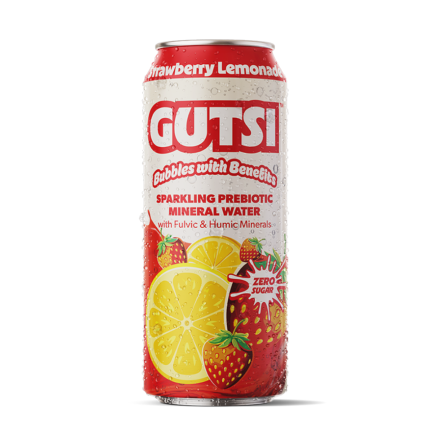 Limonade pétillante à la fraise GUTSI — Eau minérale fulvique (canette de 473 ml)