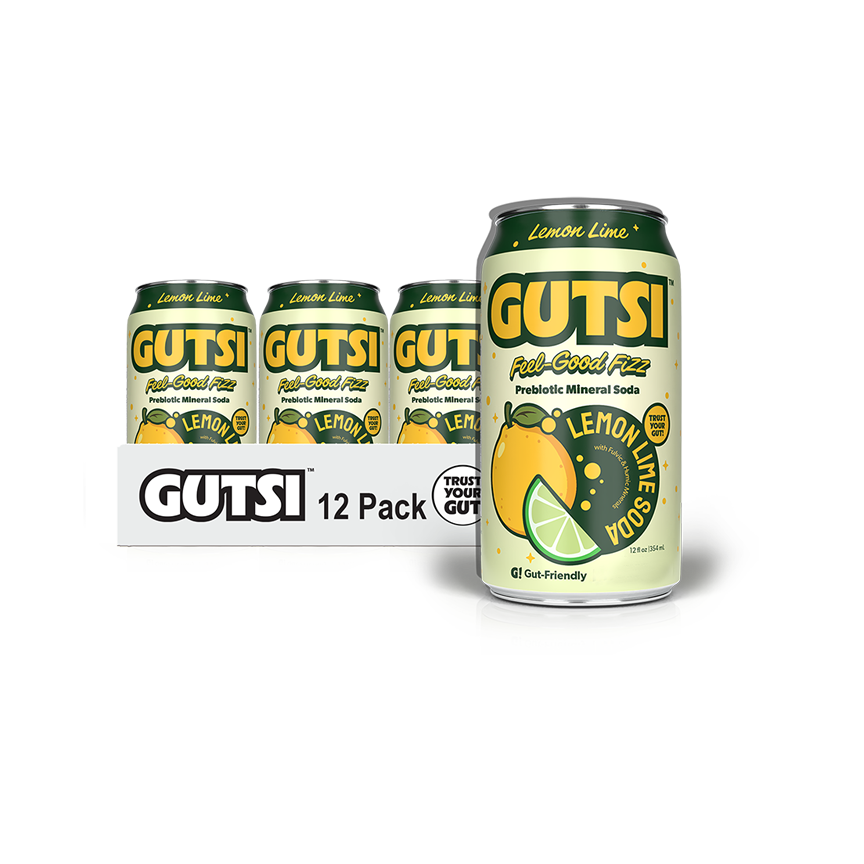 GUTSI Prebiotic Mineral Soda — Lemon Lime 12 Pack (12 oz Can)