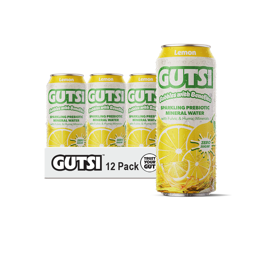 Agua mineral fúlvica GUTSI con gas de limón (lata de 16 oz)