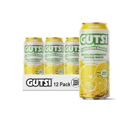 Agua mineral fúlvica GUTSI con gas de limón (lata de 16 oz)