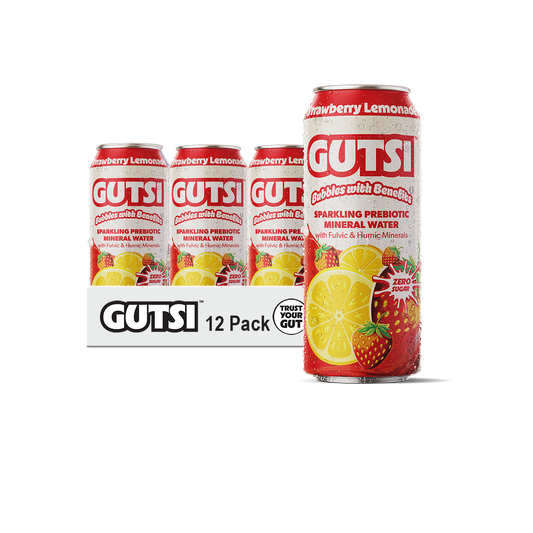Limonada de fresa con gas GUTSI — Agua mineral fúlvica (lata de 16 oz)