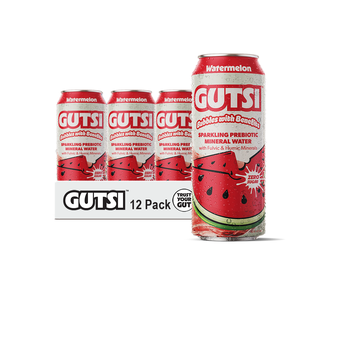 Eau pétillante à la pastèque GUTSI — Eau minérale fulvique (canette de 473 ml)